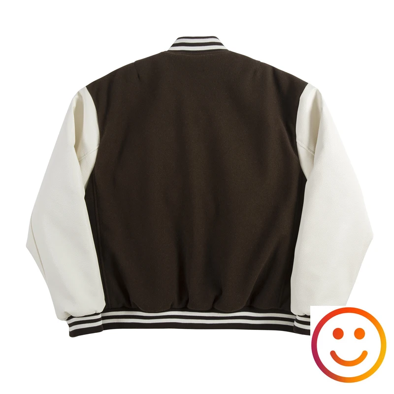 Japanese MADNESS MDNS Woolen Material Patchwork Baseball Varsity Jacket Men Women High Quality Stripe Neck Cotton Jacket Coat