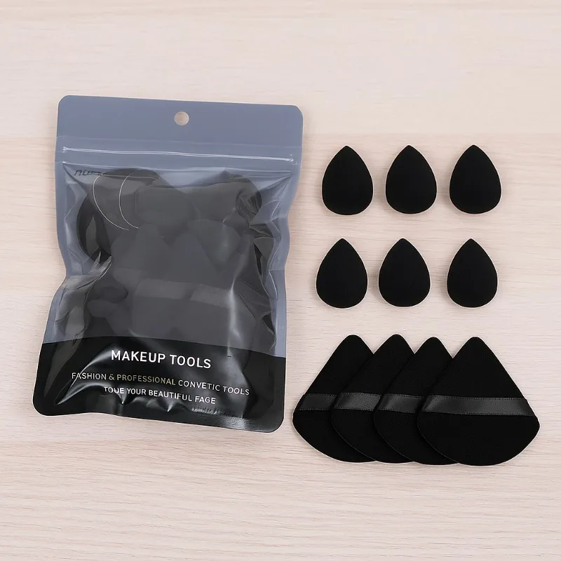 Soffio di polvere cosmetico Triangolo Peluche Cuscino d'aria Soffio di polvere Soffio di polvere per dito Mini set di strumenti di bellezza per uova cosmetiche 12 pezzi/borsa