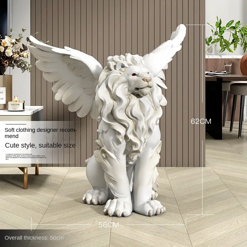 Home Decor Sculptures & Figurines Decorations Accessories Large Lion Wing Floor Ornaments Living Room Resin Animal Statues