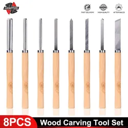 8pcs Wood Lathe Chisel Set HSS Wood Carving Knife Lathe Turning Tool Kit Lathe Tools Woodworking Tool 