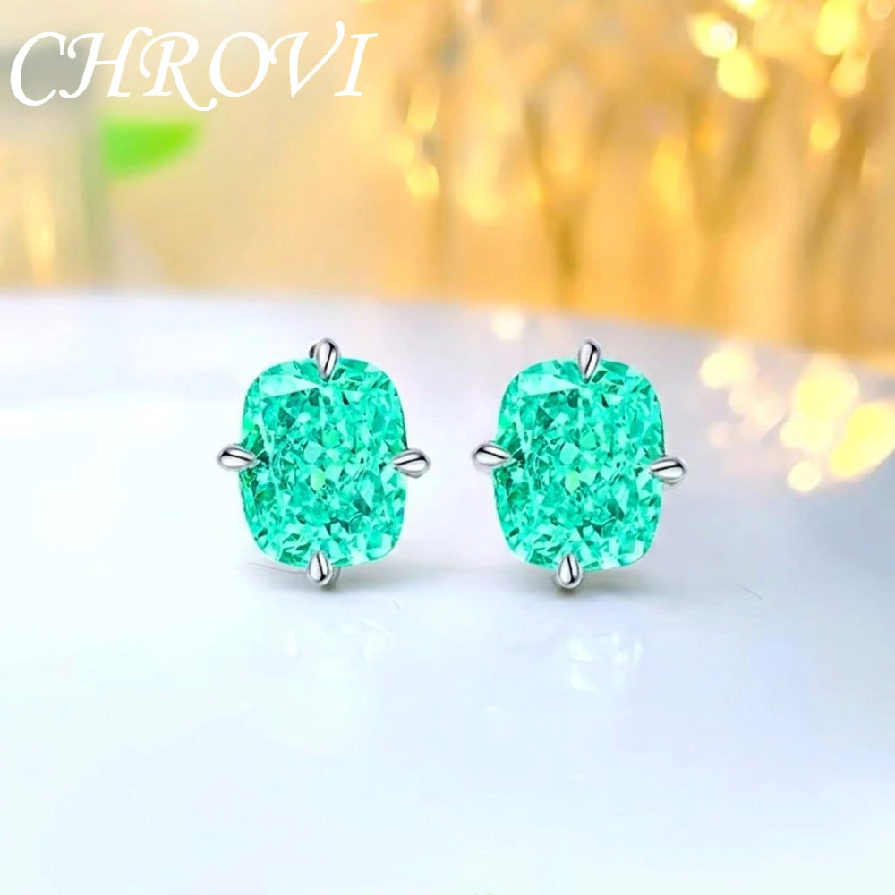 Exquisite 925 Sterling Silver Ice Flower Long Pillow-Shaped White Zircon Stud Earrings Simple Single Diamond Gold Earrings