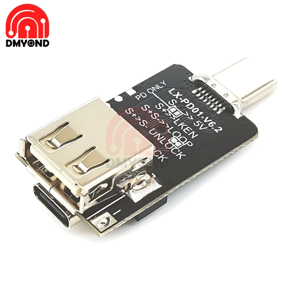 USB-C PD QC Trigger 9V 12V 15V 20V DC Adjustable Voltage Power Module 5A Type-C Input Module with E-Mark