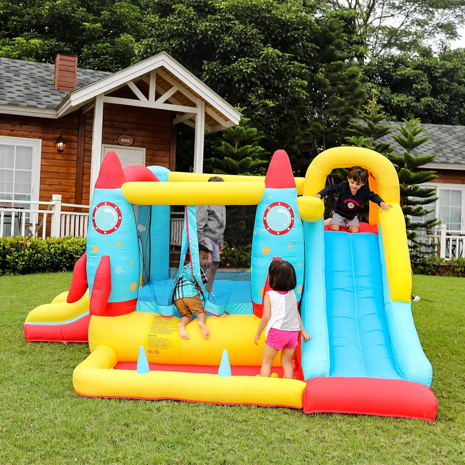 Rocket Bounce House, Inflatable Bounce House with Blower, Inflatable Bouncy House for Kids Outdoor,Toddle Bouncing House with Sl
