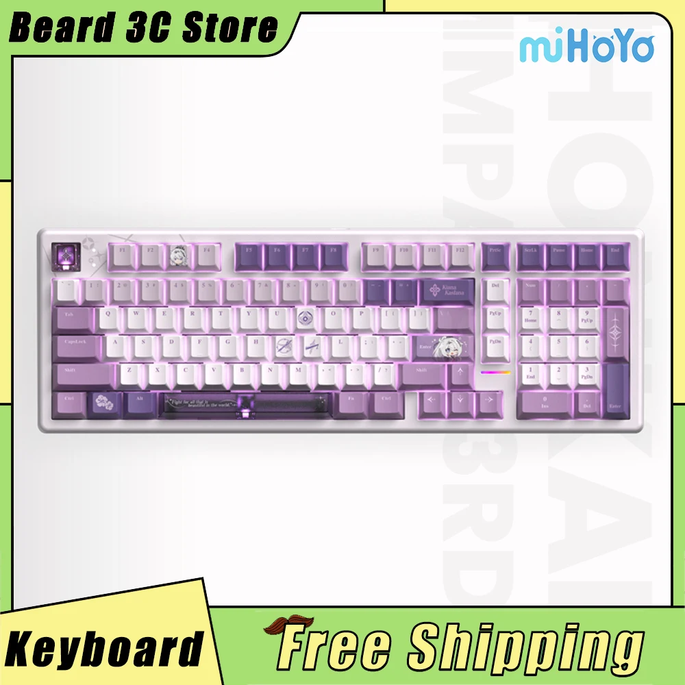 MiHoYo Herrscher of Finality لوحة المفاتيح الميكانيكية ثلاثي الوضع 101 مفاتيح Hotswop سماعة لاسلكية تعمل بالبلوتوث RGB لوحة المفاتيح المخصصة ملحقات الكمبيوتر