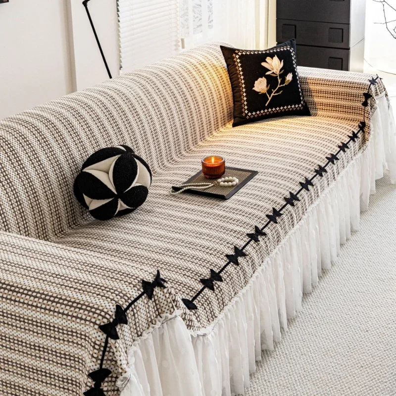 1pcs Couch Cover Striped Sofa Towel Sofa Protector Cloth Lace Edging with Full Coverage Easy To Lay Four Colors To Choose From