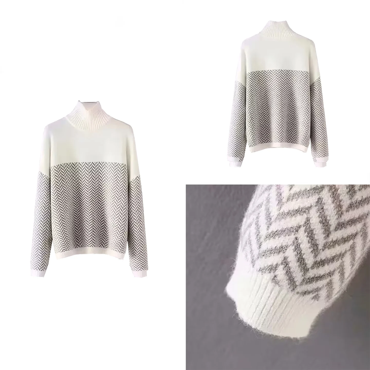 

Faionable High Collar Slim Fit Wave Color Blo Sweater for Women Autumn 2025 Z Loose Sle Geometric Pattern Knitted Top