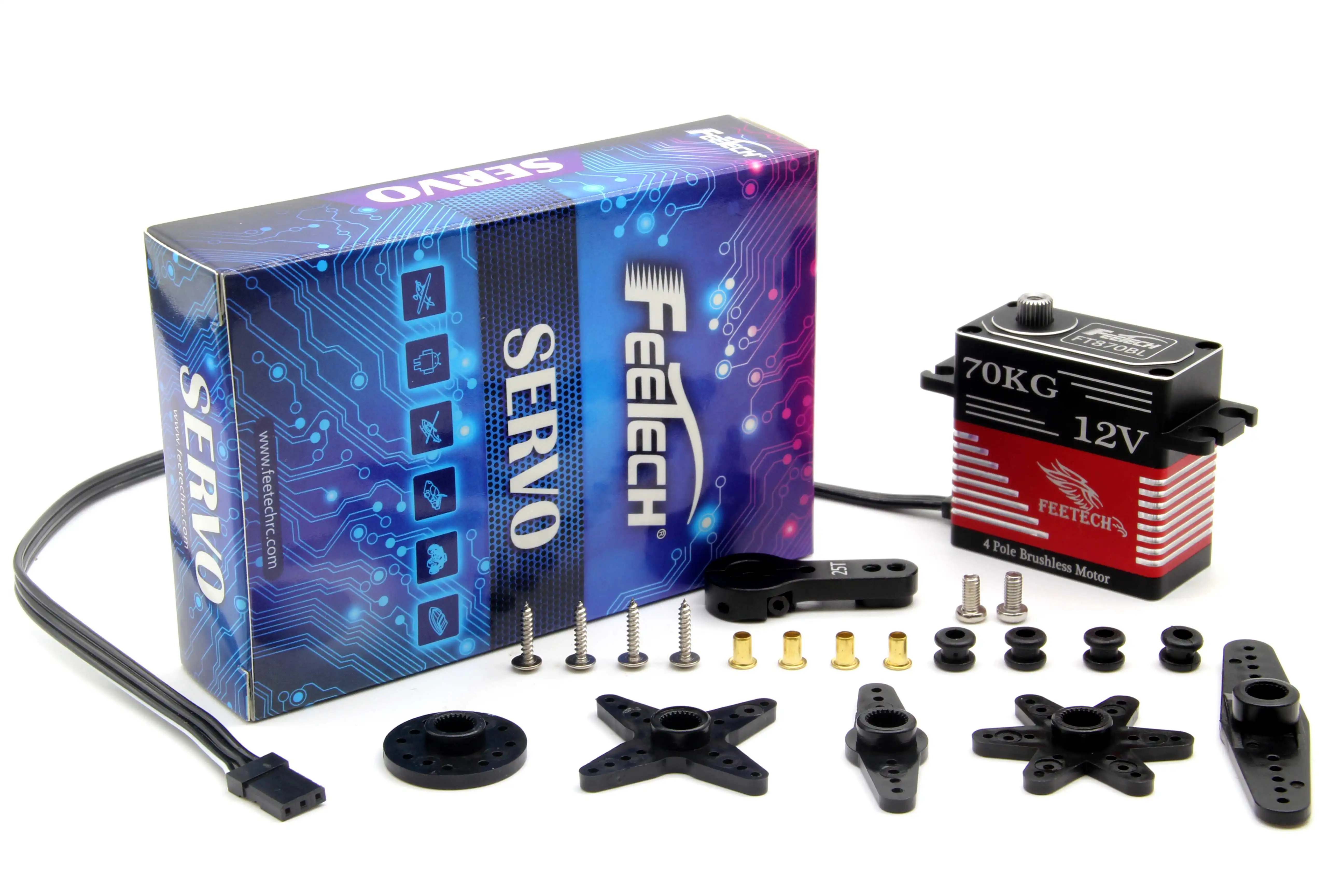 High-Torque 70kg Digital Servo Arm for 1/8 1/10 RC Cars Robots 8.4V 180 Degree Brushless Servo Waterproof Steel Gear Metal