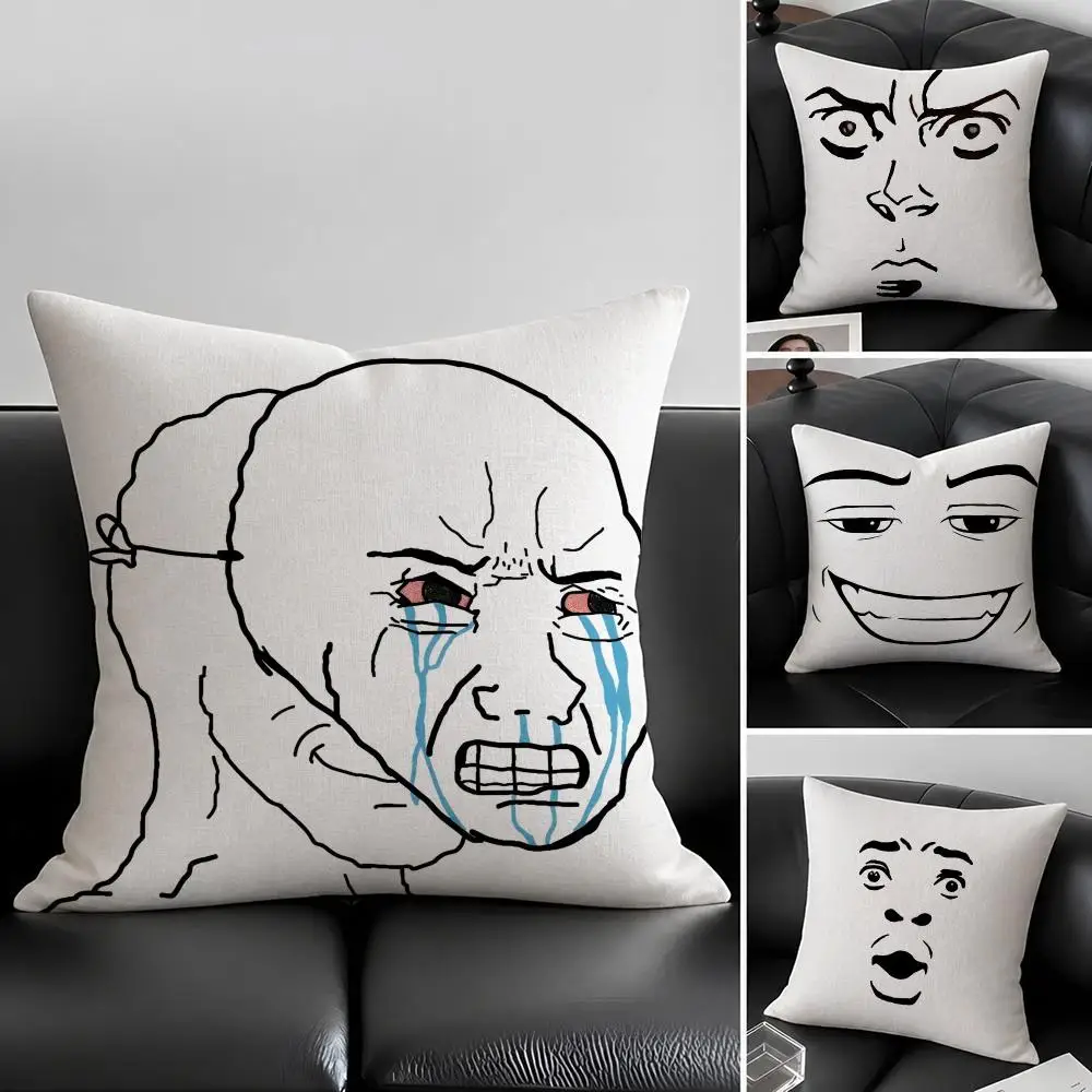 Meme Meme Face Comfortable Cushion Cover Natural Linen Pillowcase Set, All-in-One Decor for Sofa, Bedroom & Chair