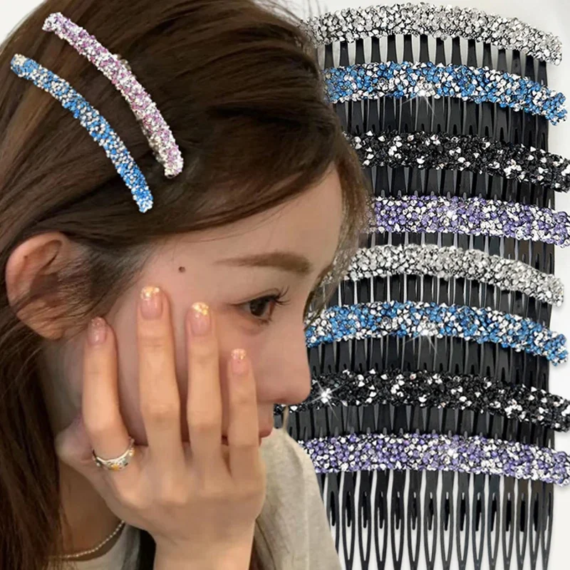 Crystal Insert Combs Clips Broken Hair Fixed Clips Organizer Back Head Korean Hair Accessories Women Girls Hair Clip Bangs Comb