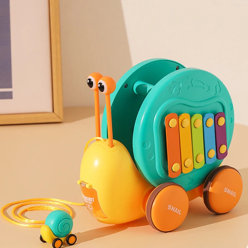 Multifunctional Pull String Snail Music Car Toy Baby Learn To Crawl Reptile Drag Toddler Toy Parent-child Interactive Game