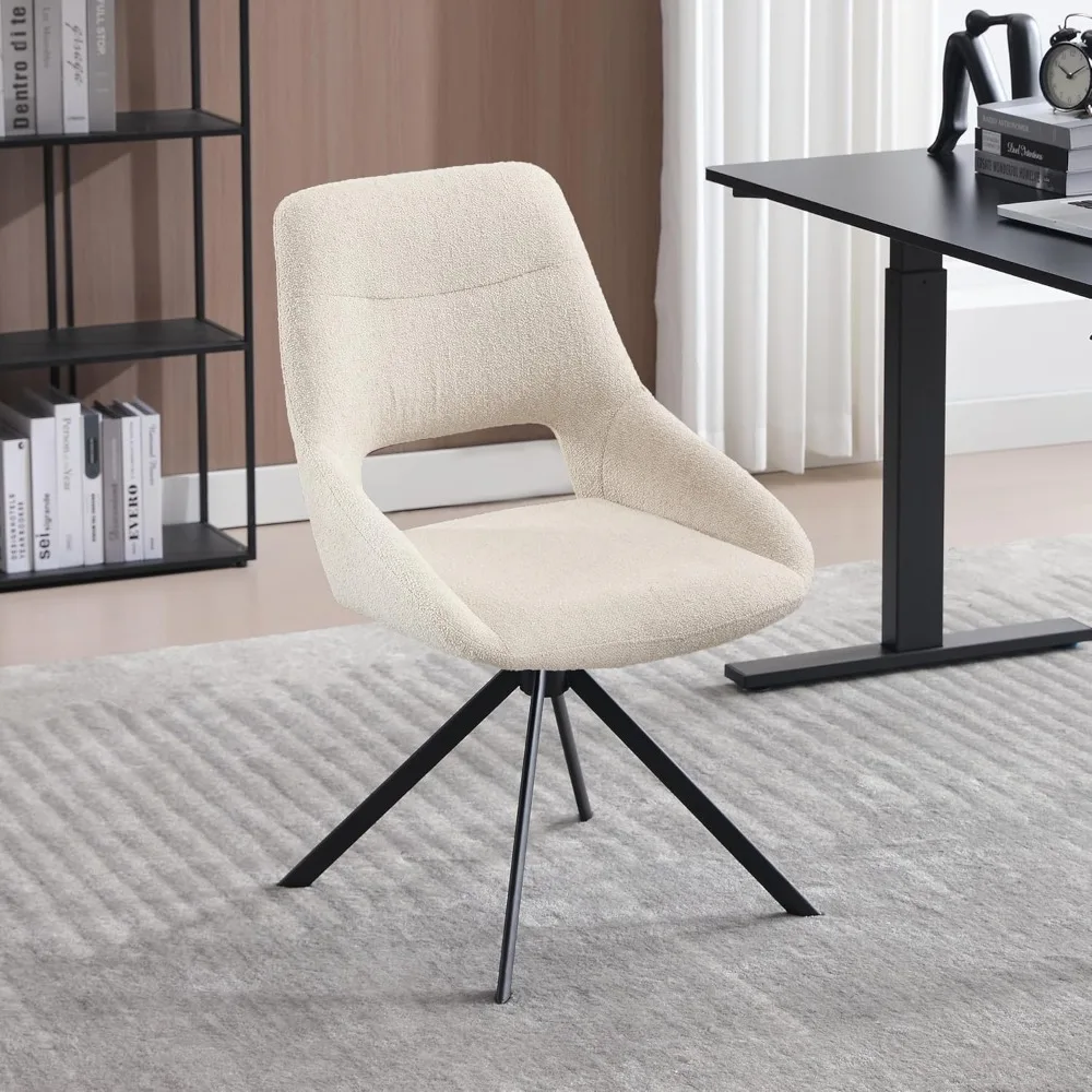 

Mid Century Modern Desk Chair No Wheels Set of 1, Small Swivel Accent Chair, Linen Office Chair with Metal Legs, Upholstered Din