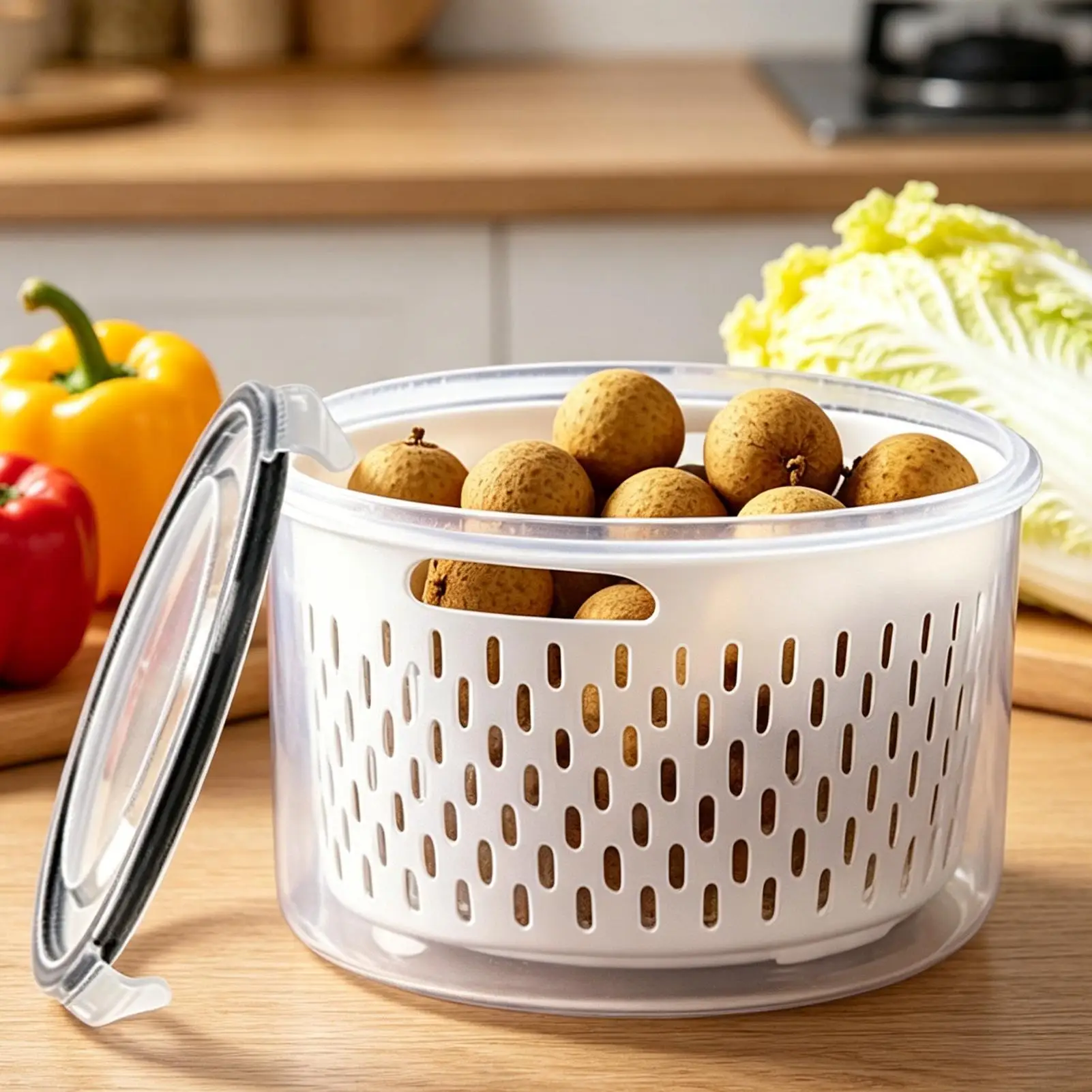 Fresh Fruit Containers for Fridge Leakproof with Removable Colander Fridge Produce Containers for Home Kitchen Office Camping - view 2