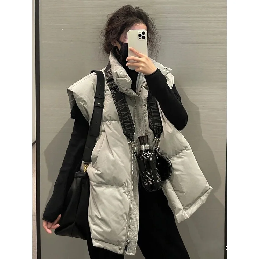 Chaleco de plumas a la moda para mujer, nuevo Otoño Invierno, grueso, holgado, de manga larga, Color puro, cierre de un solo botón