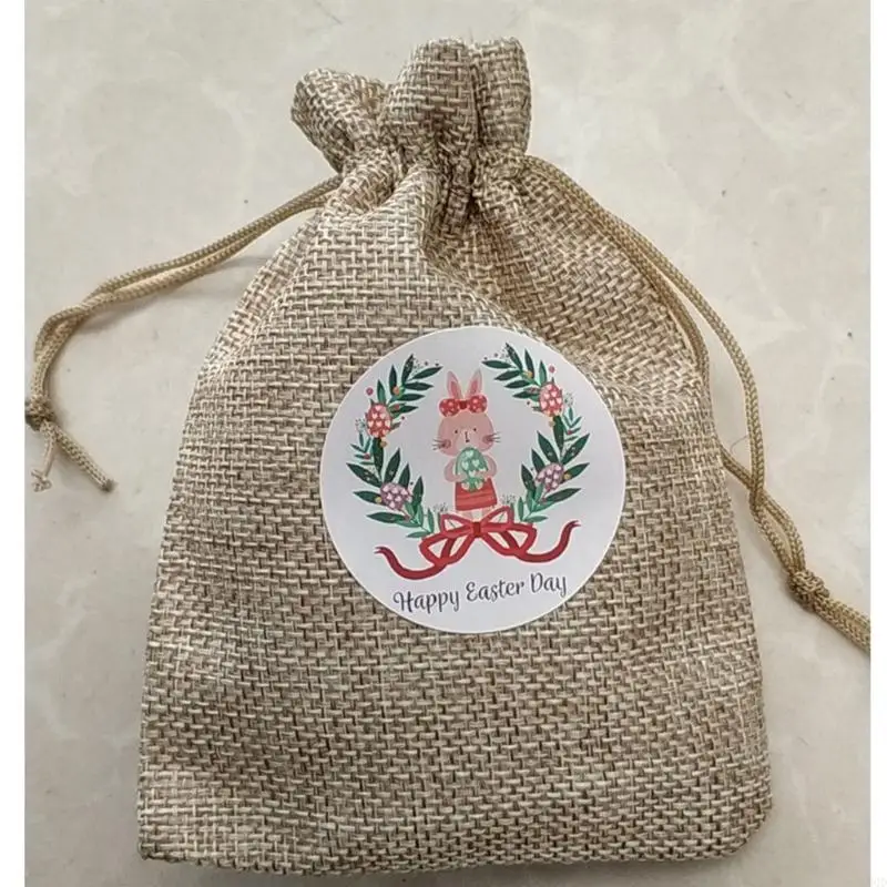 X90D 10 Pc Eter Burlap Goody Bag Egg Bunny Chick ticker Treat Drawtring Linen Bag for Eter Party Favor