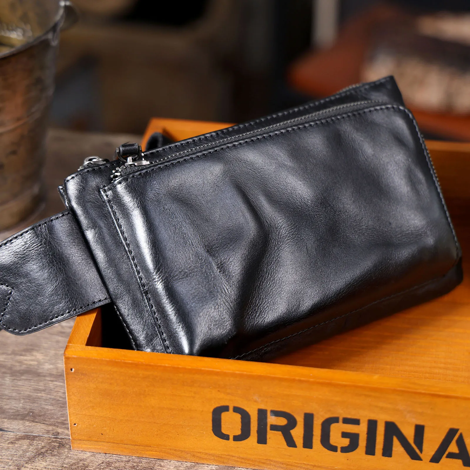 Echte Leder-Umhängetasche für Herren, Crossbody-Brusttasche im Schlichten, Modischen Stil aus Rindsleder, Hochwertige Leder-Freizeittasche – Detail 9