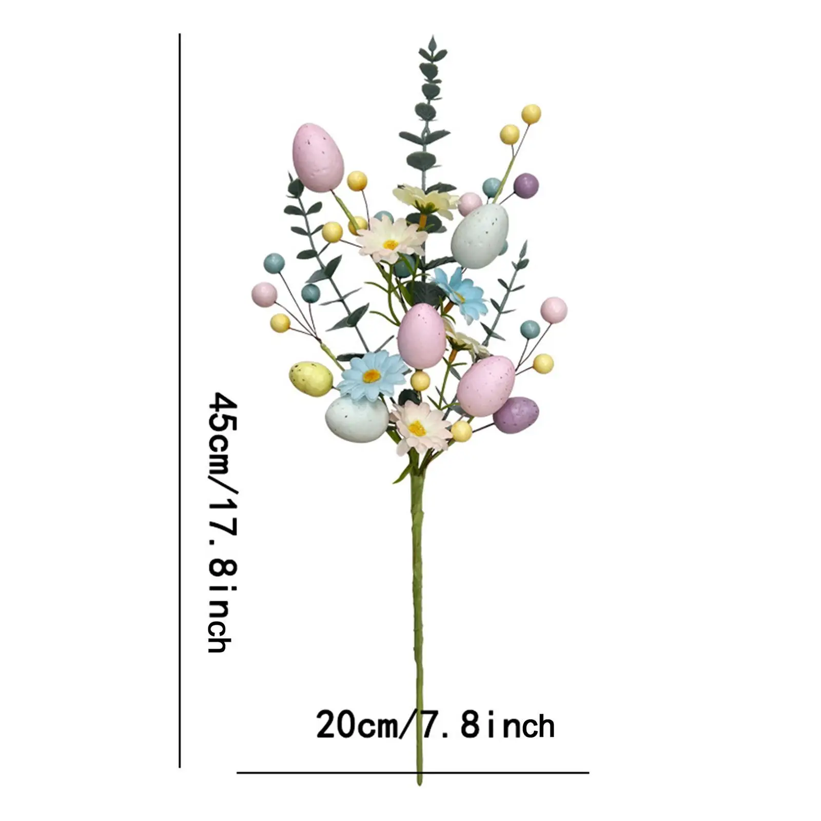 Easter Egg Stem Twig with Eucalyptus Leaves Flower Pick Bouquet Artificial Flowers for Garden Spring Arrangement Home Vase Yard