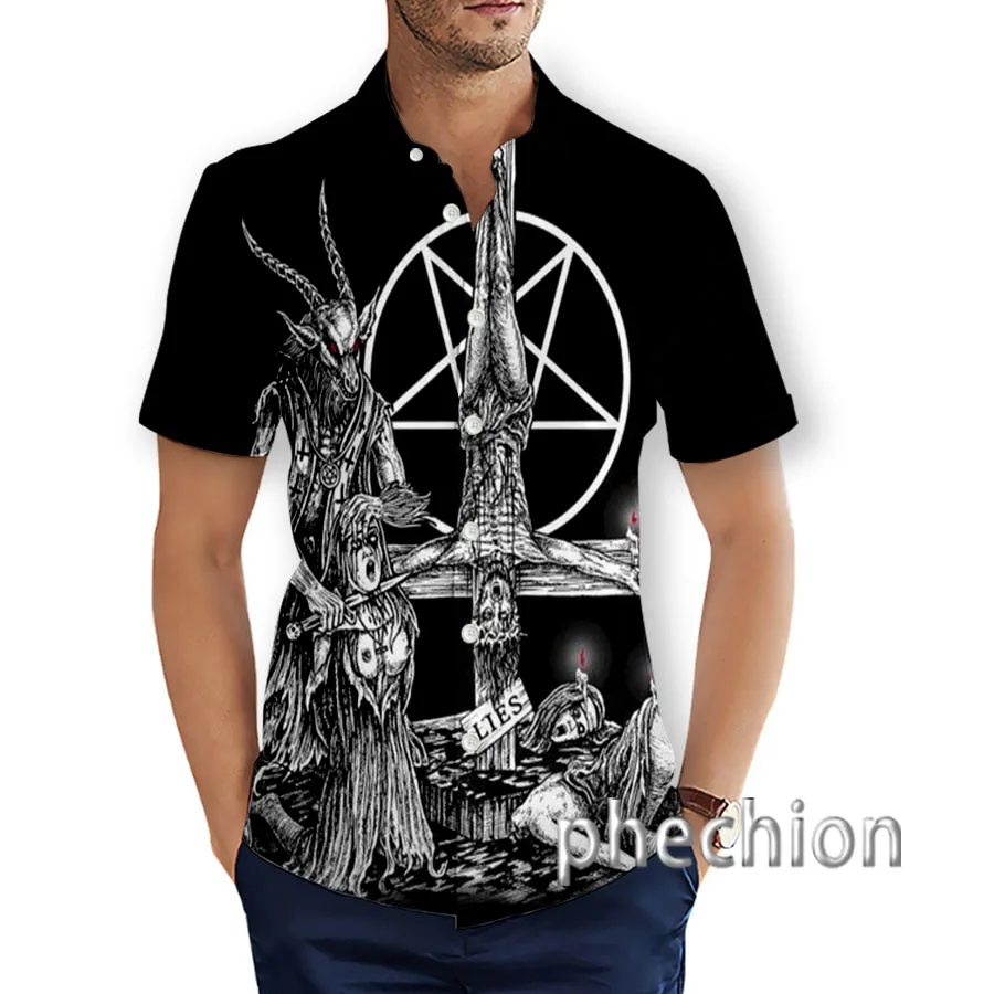 New Fashion Summer Hawaiian Satanic Skull Angel And Demon 3D Printed Mens Short Sleeve Beach Shirts T28