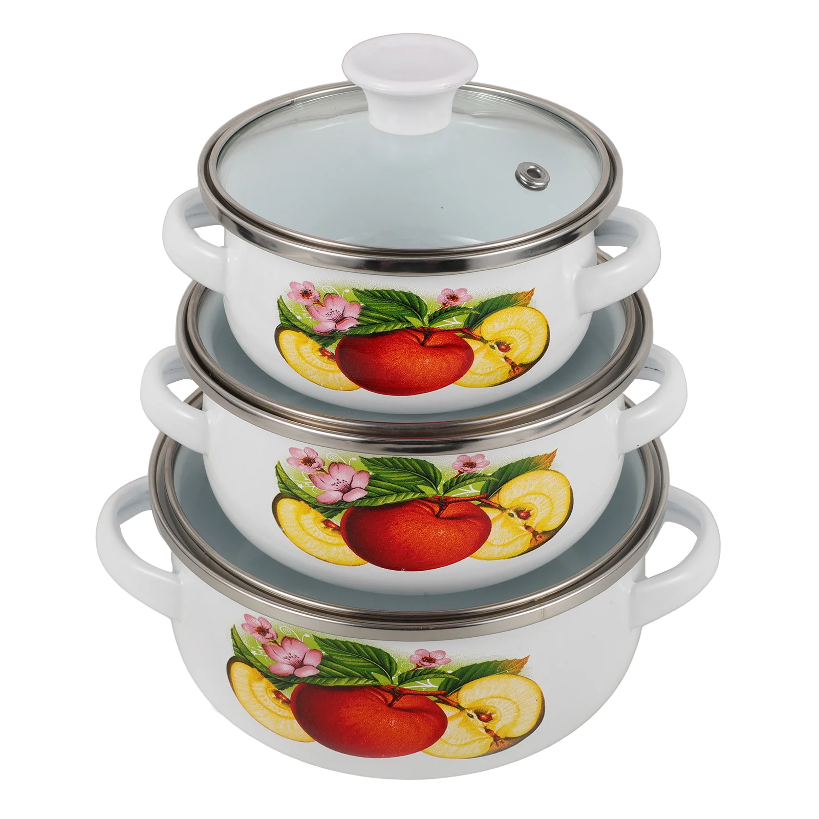 

3 Pcs Mini Soup Pot Enamel Cooking Pan Hot Pot Multi Use Stewing Stockpot Wear Resistant Vintage Home Cookware