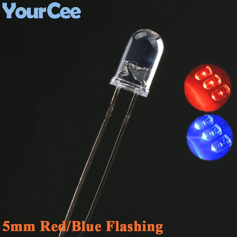 100pcs/20pcs 5mm Flashing Red/Blue Flash LED 10000mcd F5 Blinking Red/Blue LED Light-Emitting Diode Bi-Color