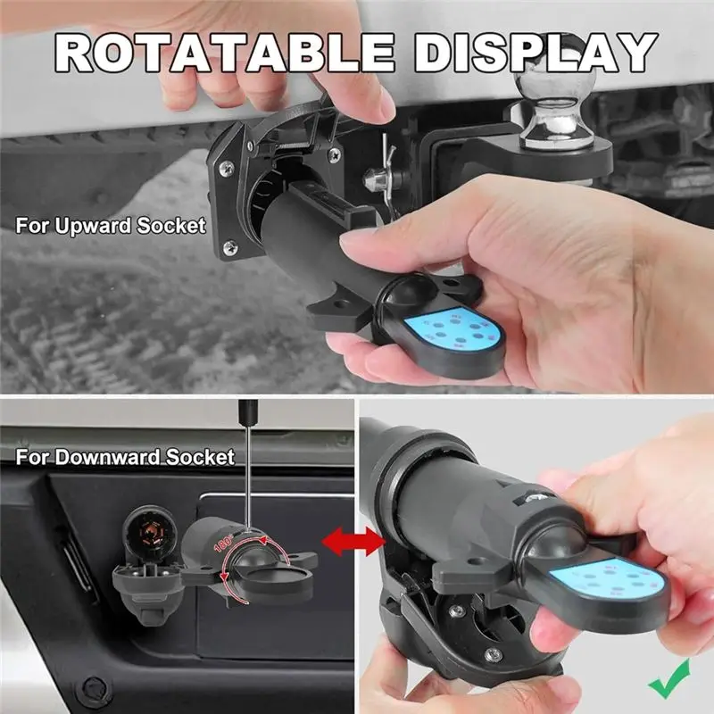 A30F-7 Pin Trailer Plug Tester, 7 Way Trailer Wiring Tester For RV, Trailer Light Tester , Tow Wire Brake Blade 12V Connector