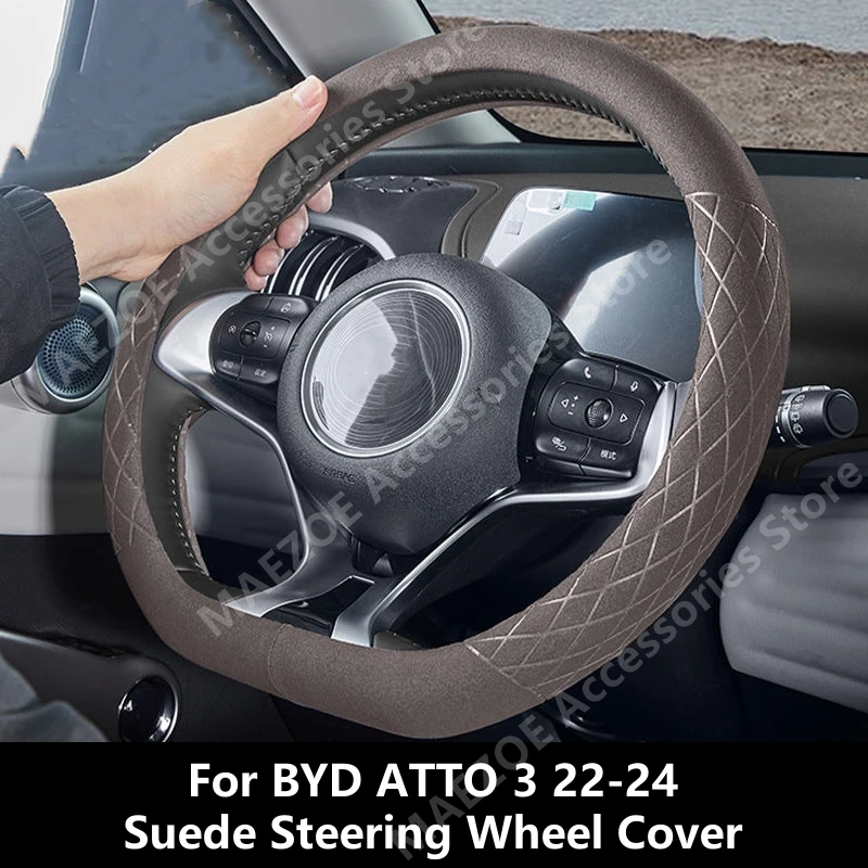 

For BYD ATTO 3 22-24 Suede Steering Wheel Cover,Car Interior Decoration Modification Protection Accessories Refit