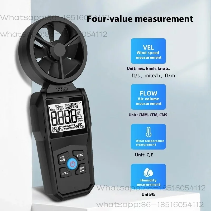 Digital anemometer High-precision handheld anemometer Temperature and humidity meter Wind speed instrument 180 ° rotation