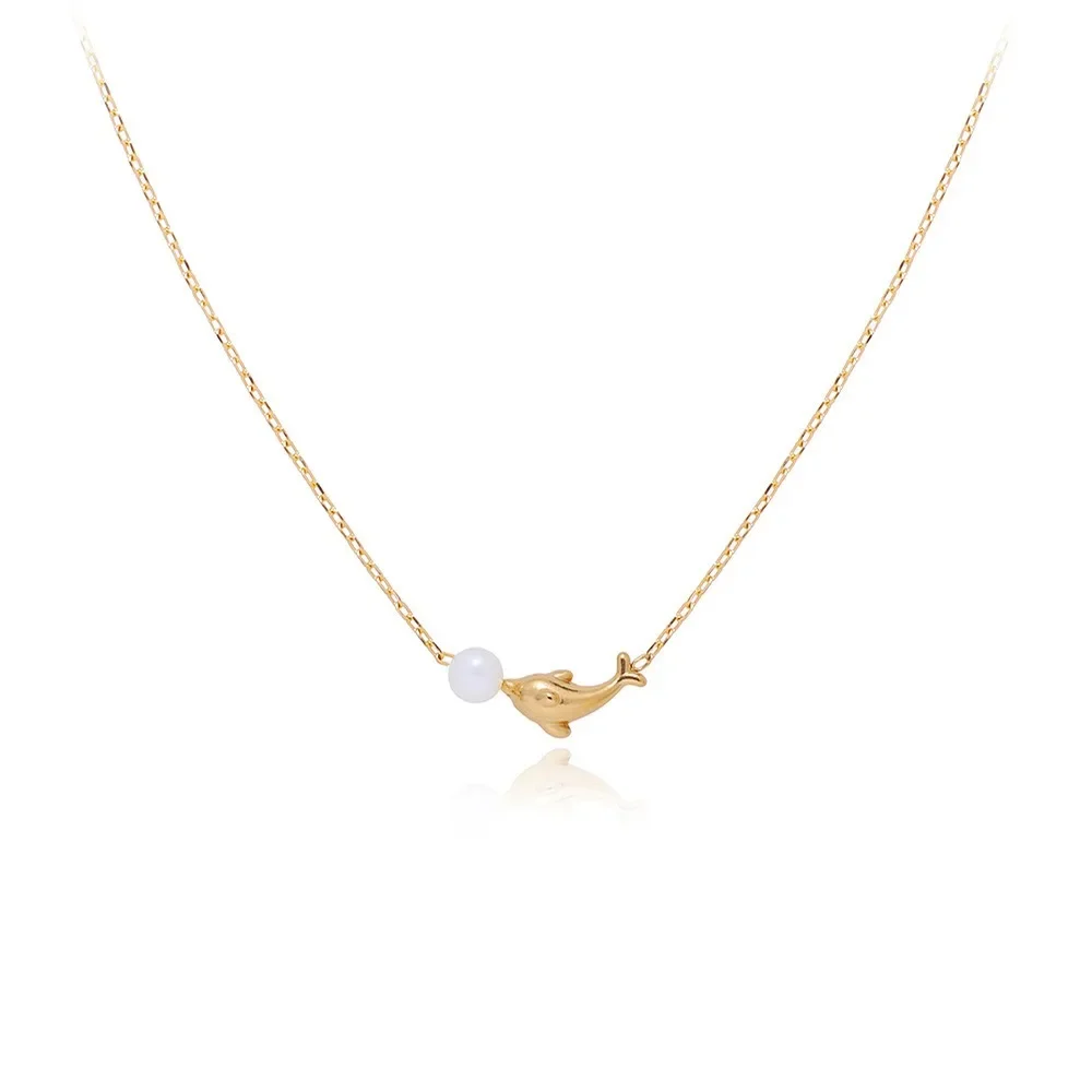 One Mini Dolphin Pearl Ultra-Thin Titanium Steel Necklace for Women, Niche Sweet Premium Versatile New Clavicle Chain