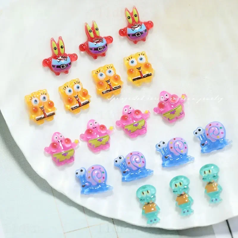 5pcs SpongeBob Nail Art Sticker 3D Adhesive Cartoon Women Girls Anime Manicure Supplies Cute Creative Kids DIY Nail Decoration