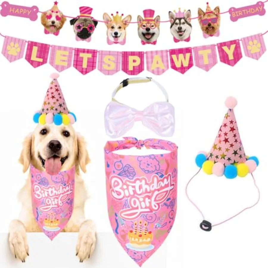 

Happy Girl Dog Puppy Doggy Pet Birthday Burthday Party Supplies Hat Banda tions Lets Pawty Banner Decor Dog Bowtie Gifts Outfit