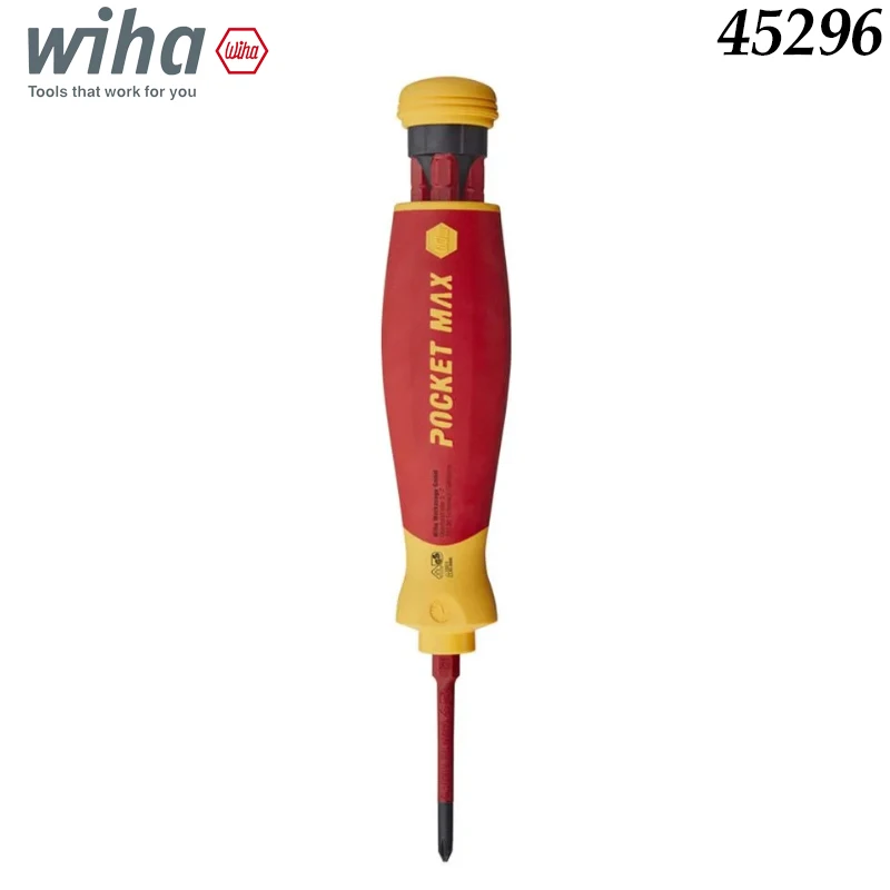 Wiha 45296 Pocket Max VDE Insulated Multi Bit Screwdriver, 1000V Electricians Interchangeable Voltage Test Driver