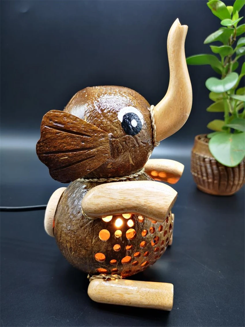 

Handmade Coconut Shell Elephant Small Table Lamps Bedroom Bedside Living Room Dining Room Atmosphere Ornament Children's Gift