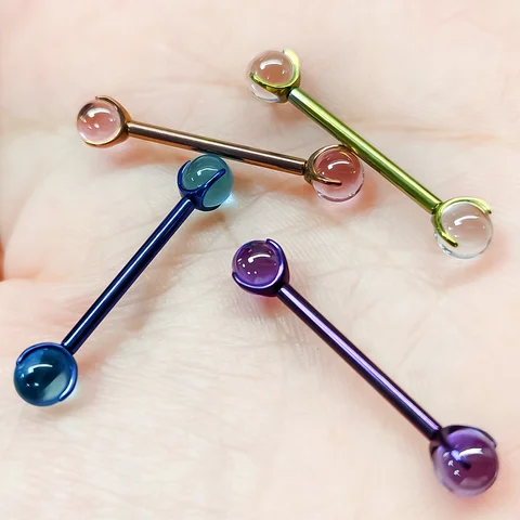 Medical Implant-Grade F136 Titanium Alloy Zirconia Bead Anodized Ear Bridge Straight Bar Tongue Stud Body Piercing Jewelry