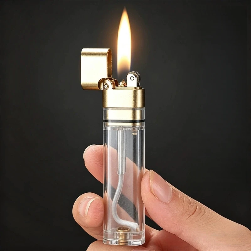 

New Mini Machine Lightweight Grinding Wheel Lighter Outdoor Portable, Small and Classic Transparent Visible Oil Tank Lighter