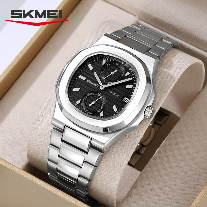 SKMEI 2423 Fashion Luxury New Square Men's Business Watch Waterproof Steel Bracelet Week Watch Male Clock Reloj Hombre