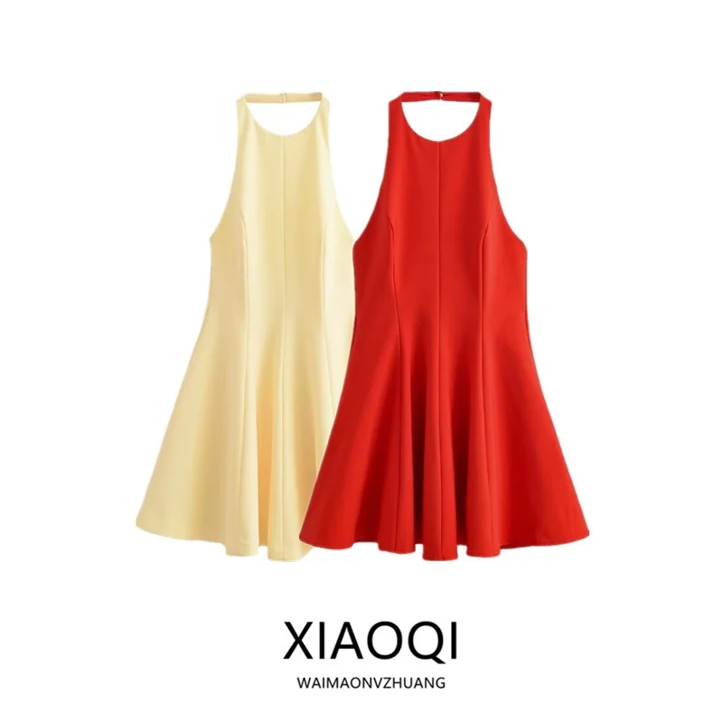 2025년 여름 여성 디자인 감각적인 다용도 웨이브 엣지 홀터넥 드레스 출퇴근 스타일 민소매 기타 소재 00%