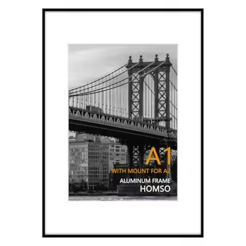 A1 Poster Frame in Black Metal Thin Board A1 Frame with Acrylic Plexiglass for Pictures A2 with Mat or 23.4x33.1 without Mat fo