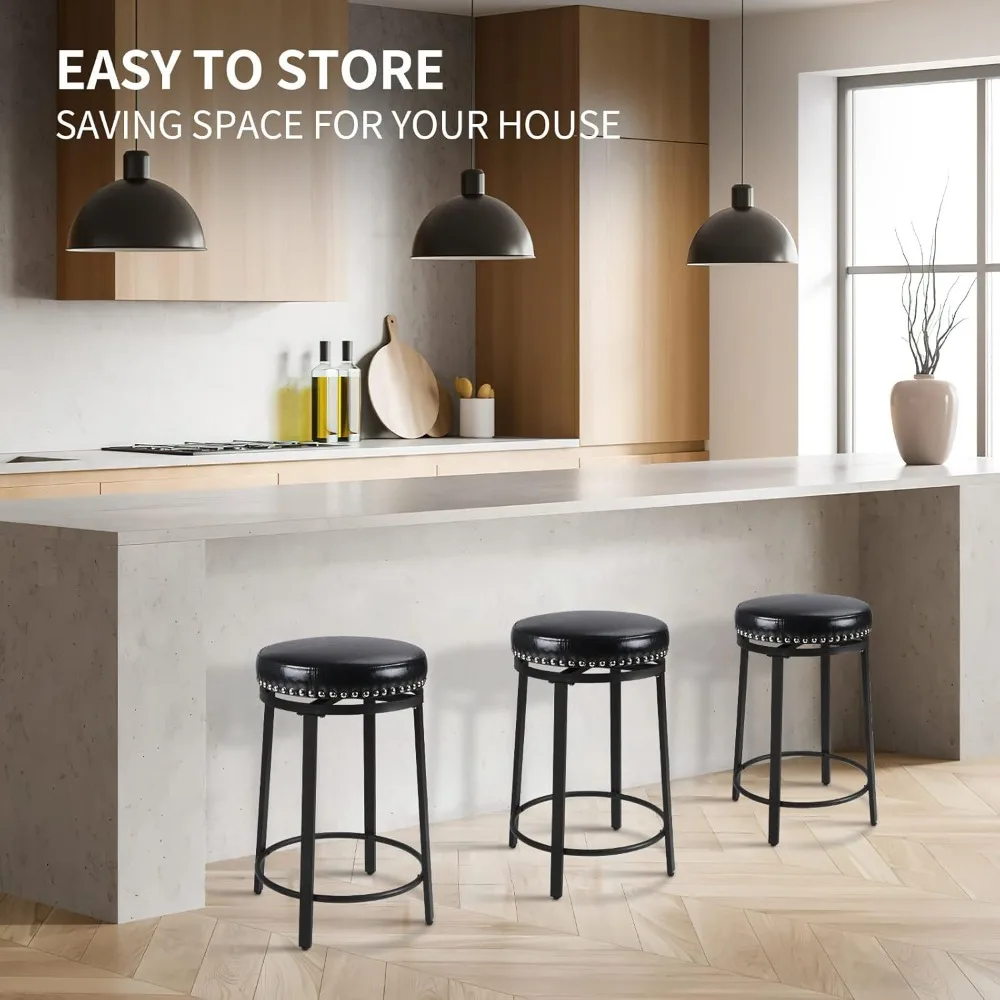 Swivel Bar Stools Set of 2, Counter Height Bar Stools, 24 Inch Swivel Counter Stools with Soft Cushion & Metal Frame