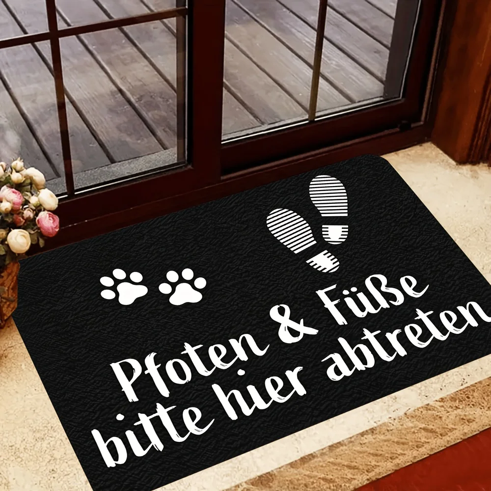 Cat paw and shoe print patterns Flannel-printed floor mats has non-slip function is suitable entrances bathroom welcome carpets