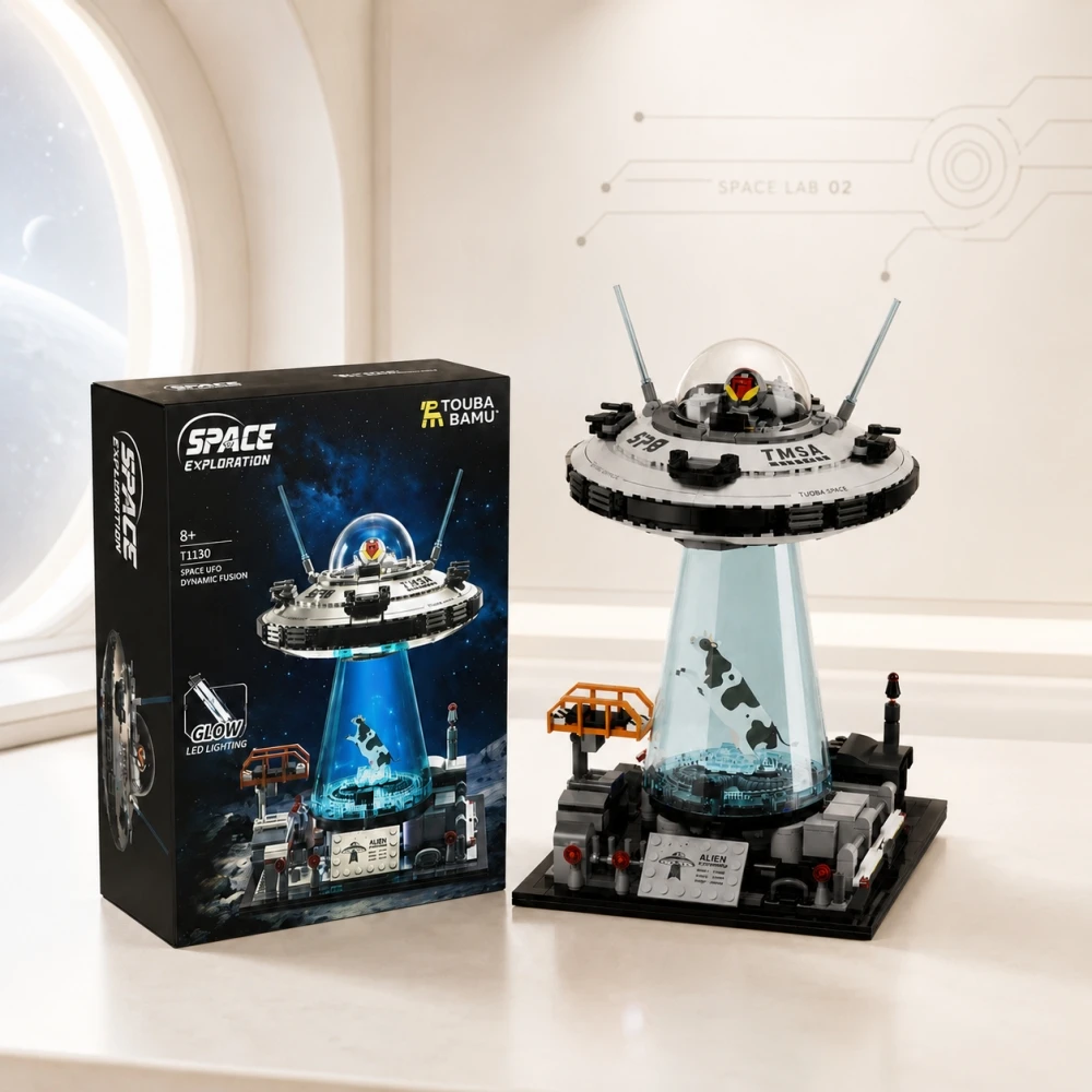 

MOC Building Blocks, Technical UFO Spaceship Model Kit, 783Pcs 3D Gear Electric Light Movie Bricks, 3D Desktop Decor Gift