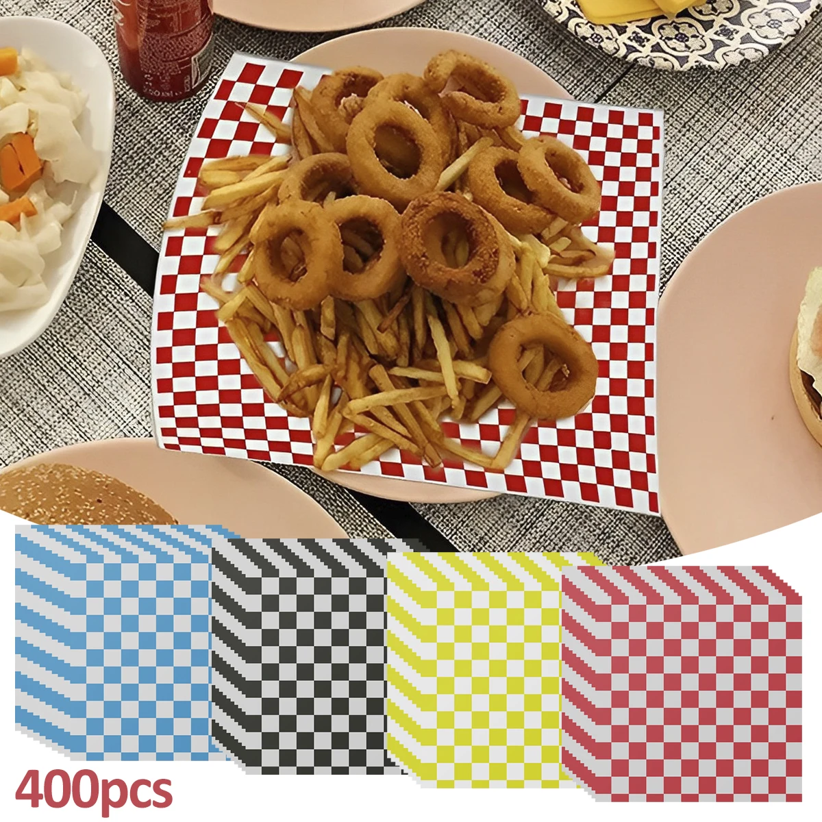 400Pcs Greaseproof Paper Liners Food Grade Sandwich Paper Wraps Checkered Food Wrapping Paper Reusable Paper Basket Liner