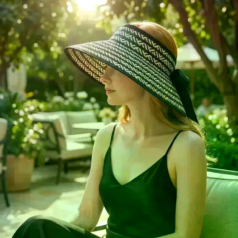 Women's Wide Brim Empty Top Straw Sun Visor Cap Summer UV Protection Foldable Casual Beach Travel Hat