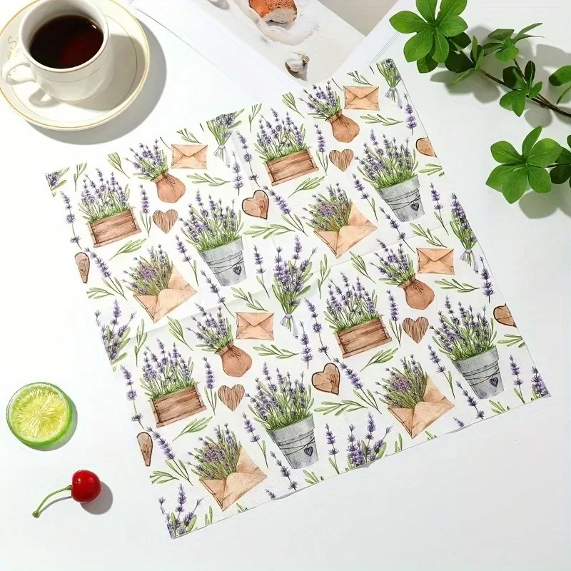 40 個/パック ラベンダーの花のナプキン 使い捨て緑の植物紙のプレースマット 結婚式 ホリデー パーティー ディナーテーブルのレイアウト用