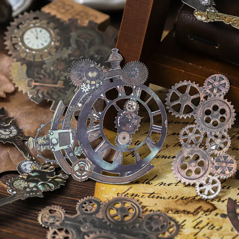 

10pcs Vintage Hollow Out Mechanical Stickers Decorative DIY Scrapbooking Materials Art Collage Stationery Aesthetics Stickers