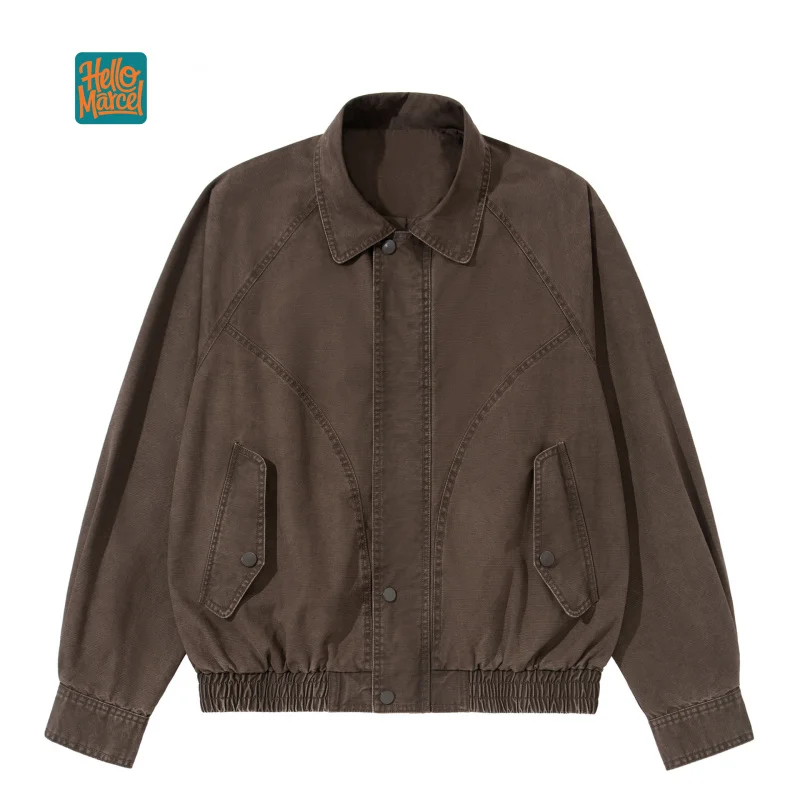 HELLOMARCEL EU US Size Premium Quality Casual Jacket High Street Retro Athleisure Washed Vintage Work Bomber Jacket
