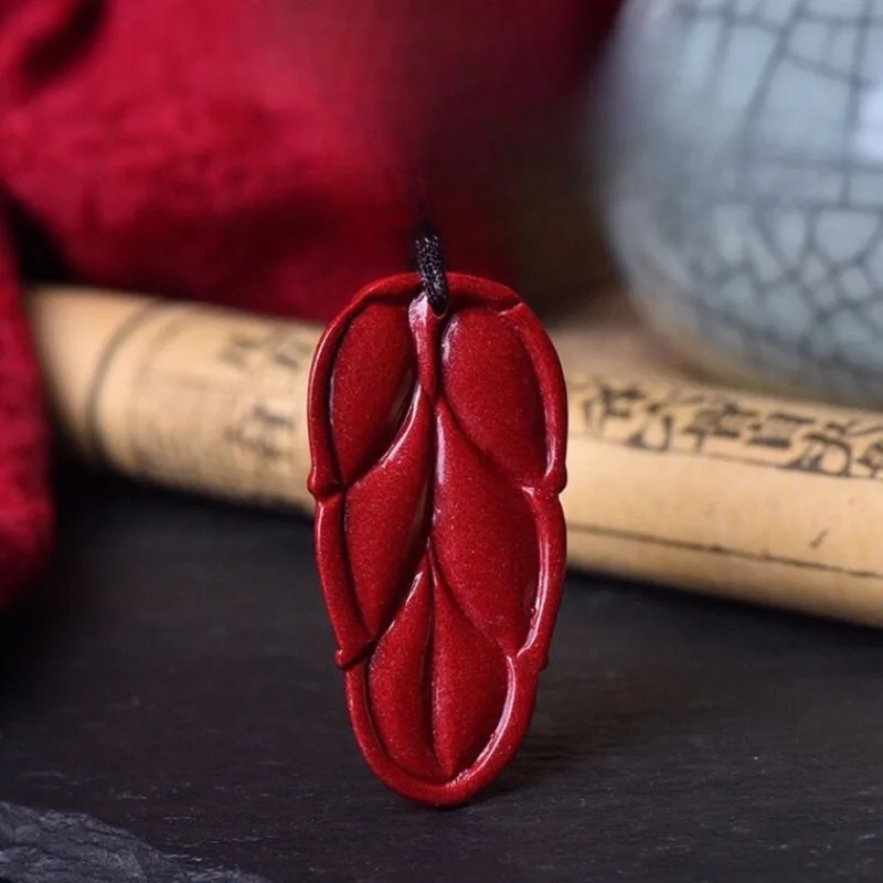 Cinnabar One Leaf Rich Pendant with High Content for Men's and Women's Benmingnian Leaves