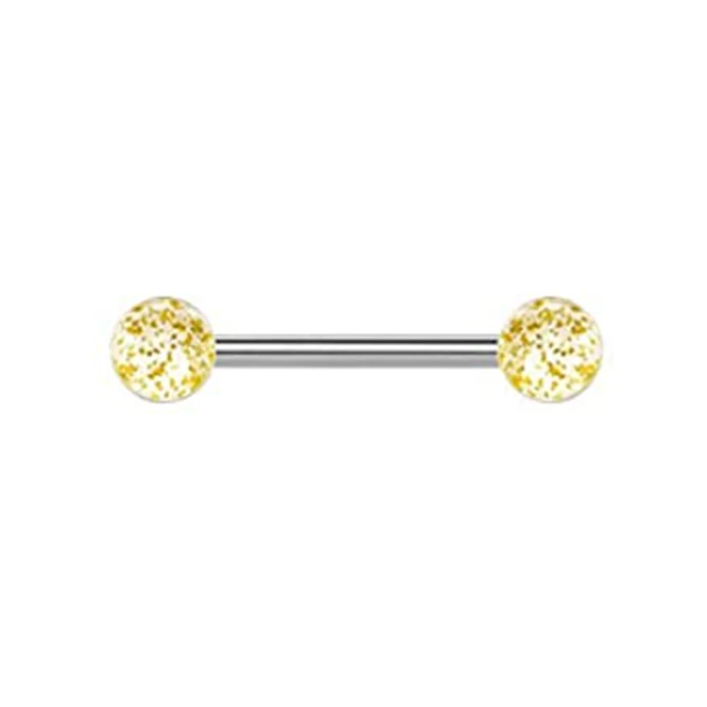 1PCS/4PCS Stainless Steel 14G Tongue Rings Barbell Glow Tongue Barbell Jewelry for Women piercing Tongue Piercing Yellow