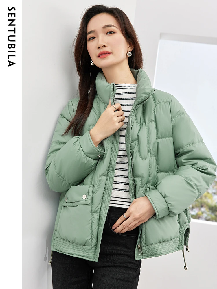 

SENTUBILA Down Jacket Women's Winter Crop High Quality Down Coat 2023 Fashion Duck Down Stand Collar Warm Short Jacket W34Y50682