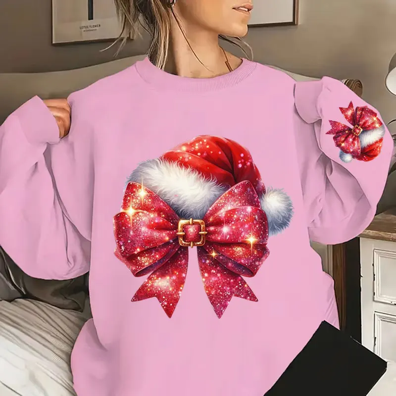 Hip Hop Street Casual Female Sweatshirts Harajuku Sweatshirt Christmas Lights Coquette Bow Fashion O-neck Autumn Warm Streetwear