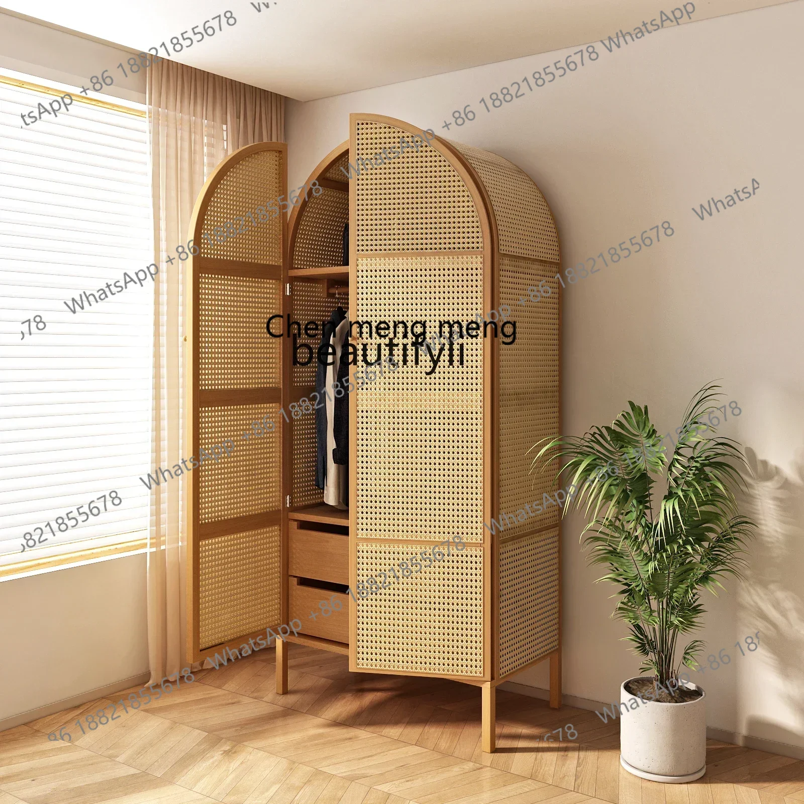 182Q Japanese-style rattan wardrobe storage  surprise quiet wind log retro, art bedroom solid wood wardrobe