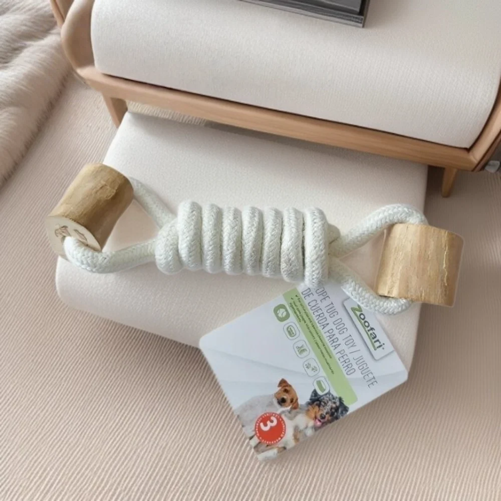 Kaffeeholz-Kauspielzeug mit Seilknoten: Langlebiger Natürlicher Holz-Beißring für Hunde, Interaktives Puzzle- und Zahngesundheitsspielzeug für Kauer